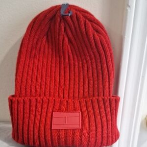 Bold Red Knit Beanie with Textured Design